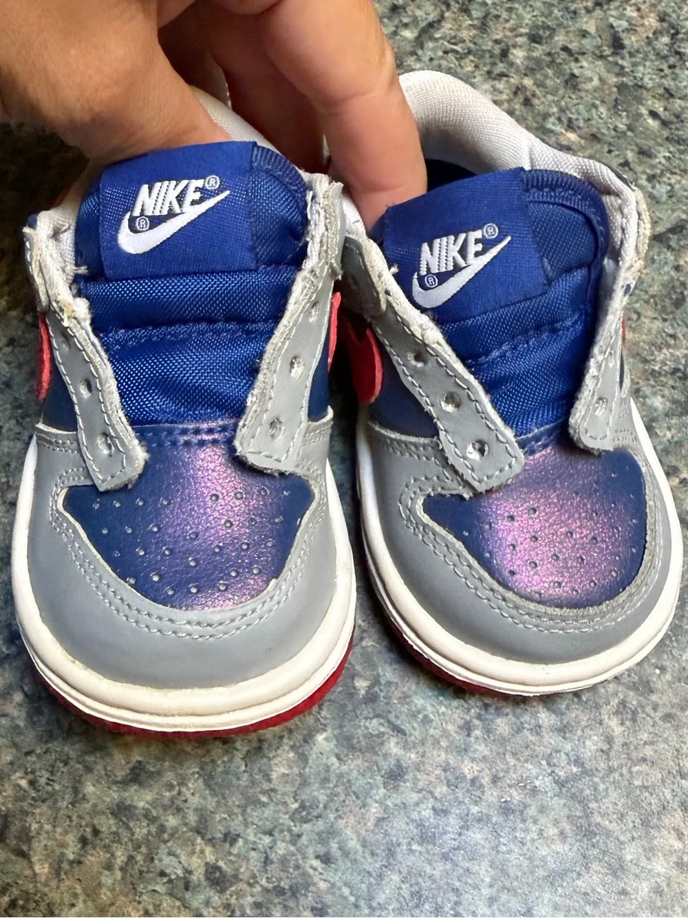 Nike Dunk Low Samba (TD) DB4605-400 Size 2c red/blue/gray. No laces